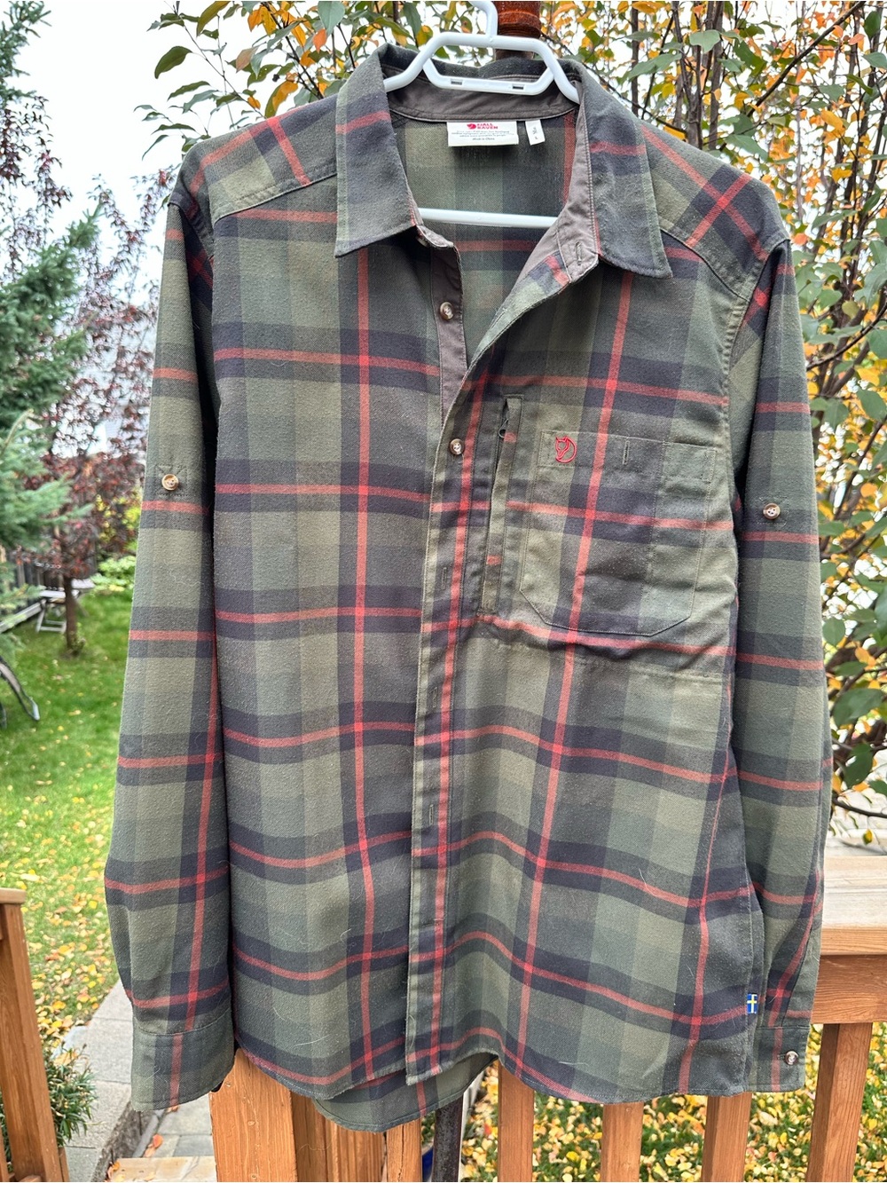 Fjallraven Fjallglim Olive Green Plaid Button-Up Shirt - Size Large